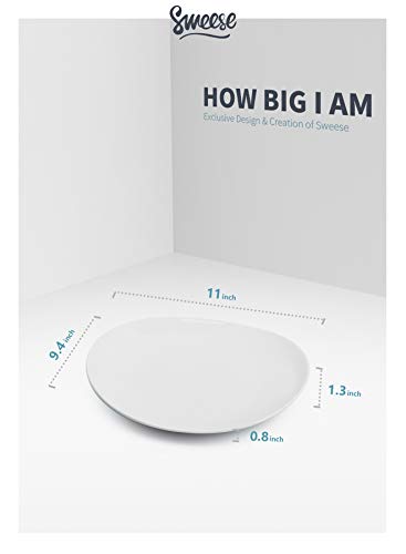 Sweese White Dinner Plates 11 Inch - Porcelain Modern Curve Square Plate Set of 6 - Dishwasher, Microwave, Oven Safe, Smooth Glaze, Scratch Resistant - 150.001