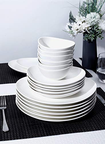 Sweese White Dinner Plates 11 Inch - Porcelain Modern Curve Square Plate Set of 6 - Dishwasher, Microwave, Oven Safe, Smooth Glaze, Scratch Resistant - 150.001