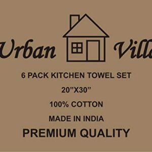 Urban Villa Kitchen Towels Cuisine Stripes Premium Quality 100% Cotton Dish Towels Mitered Corners Ultra Soft (Size: 20X30 Inch) Red Multi Highly Absorbent Bar Towels & Tea Towels - (Set of 6)