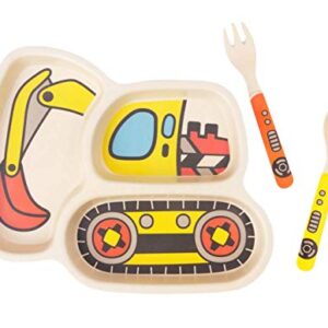 Kid Plate Set Bamboo Toddler Plates Dinnerware Dinner Dish Set Baby Feeding Spill Proof Divided Plate - Baby Spoon and fork 3-Piece Set for Kids and Toddlers Teaches Child Portion Control