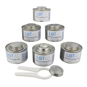 lot45 buffet food warmers for parties, 6-pack - 6 hour chafing dish fuel cans - catering food warmers buffet heating food warmer party canned heat burner with bonus lid openers