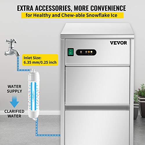 VEVOR Commercial Snowflake Ice Maker, 55LBS/24H ETL Approved Food Grade Stainless Steel Flake Ice Machine Freestanding Commercial Ice Machine for Seafood Restaurant, Scoop Included