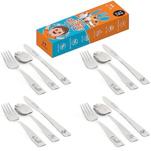 Kids and Toddler Utensils Silverware Set –12-Piece Toddler Silverware Includes 4 Forks 4 Spoons and 4 Kid-Friendly Knives - Kids Cutlery Metal Flatware Set for Preschooler Baby Child Toddler