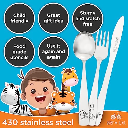 Kids and Toddler Utensils Silverware Set –12-Piece Toddler Silverware Includes 4 Forks 4 Spoons and 4 Kid-Friendly Knives - Kids Cutlery Metal Flatware Set for Preschooler Baby Child Toddler