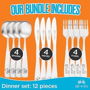 Kids and Toddler Utensils Silverware Set –12-Piece Toddler Silverware Includes 4 Forks 4 Spoons and 4 Kid-Friendly Knives - Kids Cutlery Metal Flatware Set for Preschooler Baby Child Toddler