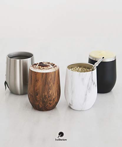 BALIBETOV Modern Mate Cup And Bombilla Set (Yerba Mate Cup) -Yerba Mate Set includes Double Walled 18/8 Stainless Steel Mate Tea Cup, Two Bombilla Mate (Straw) and a Cleaning Brush (Wood, 12.00)