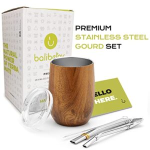 BALIBETOV Modern Mate Cup And Bombilla Set (Yerba Mate Cup) -Yerba Mate Set includes Double Walled 18/8 Stainless Steel Mate Tea Cup, Two Bombilla Mate (Straw) and a Cleaning Brush (Wood, 12.00)