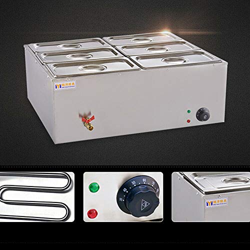 TFCFL Commercial Food Warmer 6-Pan Steamer Stainless Steel Bain-Marie Buffet Electric Countertop Food Warmer Steam Table 110V 850W for Catering and Restaurants