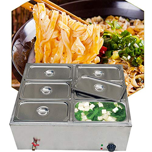 TFCFL Commercial Food Warmer 6-Pan Steamer Stainless Steel Bain-Marie Buffet Electric Countertop Food Warmer Steam Table 110V 850W for Catering and Restaurants