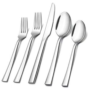 60-piece silverware set, e-far stainless steel flatware set service for 12, tableware cutlery set for home restaurant party, dinner forks/spoons/knives, square edge & mirror polished, dishwasher safe