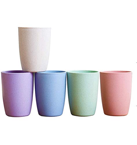 Choary Eco-friendly Unbreakable Reusable Drinking Cup for Adult(12 OZ), Wheat Straw Glasses Healthy Tumbler Set 5-Multicolor, Dishwasher Safe