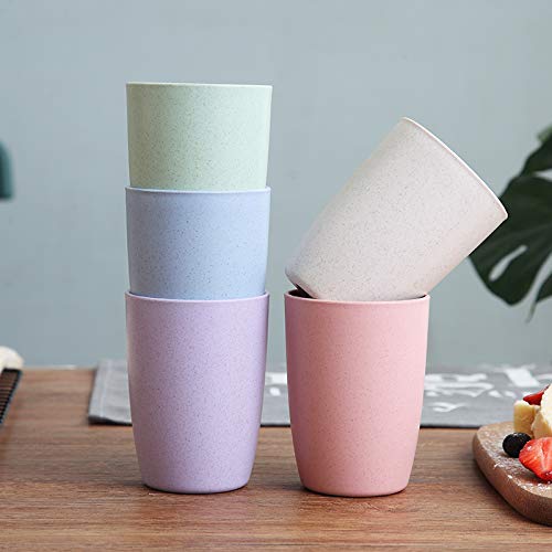 Choary Eco-friendly Unbreakable Reusable Drinking Cup for Adult(12 OZ), Wheat Straw Glasses Healthy Tumbler Set 5-Multicolor, Dishwasher Safe