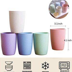 Choary Eco-friendly Unbreakable Reusable Drinking Cup for Adult(12 OZ), Wheat Straw Glasses Healthy Tumbler Set 5-Multicolor, Dishwasher Safe