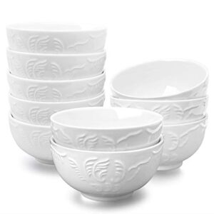 amhomel cereal bowls set of 10 with embossed texture, small soup bowls, 11 ounce porcelain deep bowls for ice cream dessert and condiment, lead-free, dishwasher & microwave safe - white, 4.5 inch
