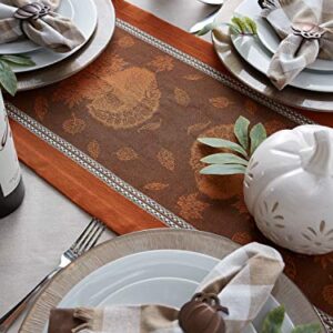 DII Traditional Harvest Wheat Jacquard Collection Thanksgiving Fall Table Décor Damask Cotton, 14x72 Rectangle Table Runner, Wine Red Botanical