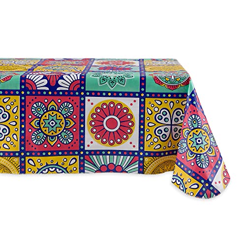 DII Morocco Vinyl Tabletop Collection Tablecloth, Flannel Backed, Rectangle, 60x84, Morocco Summer