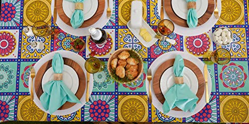 DII Morocco Vinyl Tabletop Collection Tablecloth, Flannel Backed, Rectangle, 60x84, Morocco Summer