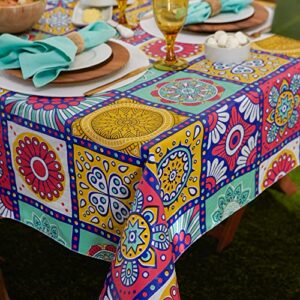 DII Morocco Vinyl Tabletop Collection Tablecloth, Flannel Backed, Rectangle, 60x84, Morocco Summer