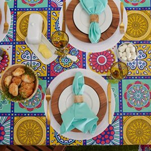 DII Morocco Vinyl Tabletop Collection Tablecloth, Flannel Backed, Rectangle, 60x84, Morocco Summer