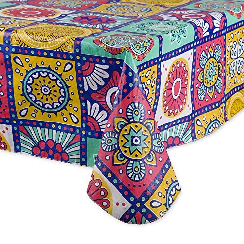 DII Morocco Vinyl Tabletop Collection Tablecloth, Flannel Backed, Rectangle, 60x84, Morocco Summer