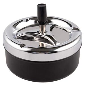 round push down stainless steel modern tabletop cigarette ashtray with spinning tray, cigarette ashtray for indoor or outdoor use, ash holder for smokers, desktop smoking ash tray for home office
