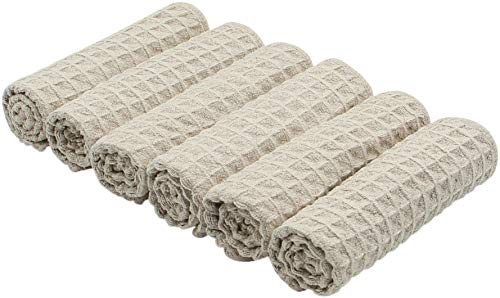 VeraSong Microfiber Kitchen Cleaning Cloth Thick Dish Rags Waffle Weave Washcloths Dish Cloths Ultra Absorbent Odor Free 12inch X 12inch 6 Pack Khaki