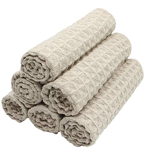 VeraSong Microfiber Kitchen Cleaning Cloth Thick Dish Rags Waffle Weave Washcloths Dish Cloths Ultra Absorbent Odor Free 12inch X 12inch 6 Pack Khaki