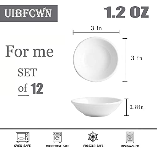 UIBFCWN Sauce Dish Dipping Bowls, 12 Pack Ceramic Dip Bowls Set, 1.2 Oz Soy Sauce Dish, White Dipping Bowls Bulk, Asian Sauce Bowls for Ketchup, BBQ, Condiments, Appetizer