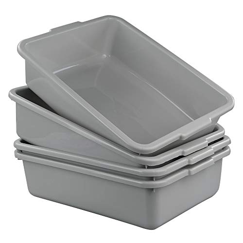 Anbers 13L/Grey Plastic Commercial Bus Box, Wash Tub Basin, 4 Packs