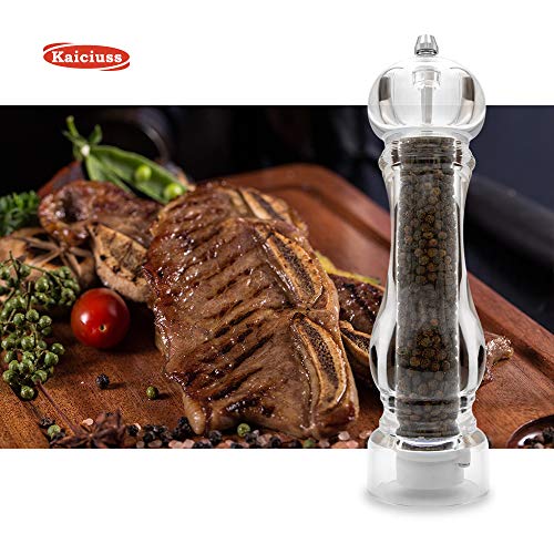 Kaiciuss Salt Pepper Grinder Mill Arcylic,the Best Peppercorn Grinder with Adjustable Mill-Clear