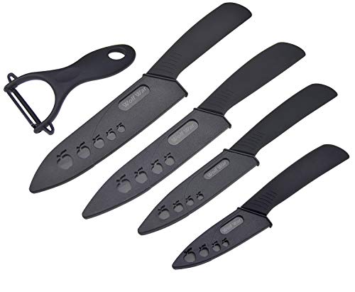 Kitchen Ceramic Knife Set Professional Knife With Sheaths, Super Sharp Rust Proof Stain Resistant (6" Chef Knife, 5" Utility Knife, 4" Fruit Knife, 3" Paring Knife, One Peeler)