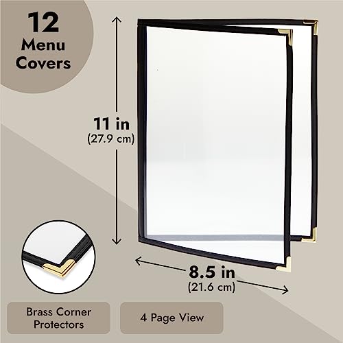 12 Pack Clear Restaurant Menu Covers, Letter Size Holders with Double Panels, Metal Corners (8.5 x 11 in)