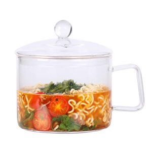 mini sized glass bowl with lid and handle, 44 fl oz/1.4l for noodles, pasta, soup, cereals, fruits, bpa free, microwave dishwasher oven