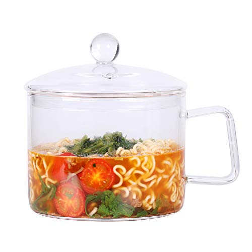 Mini Sized Glass Bowl with Lid and Handle, 44 FL OZ/1.4L for Noodles, Pasta, Soup, Cereals, Fruits, BPA Free, Microwave Dishwasher Oven