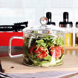 Mini Sized Glass Bowl with Lid and Handle, 44 FL OZ/1.4L for Noodles, Pasta, Soup, Cereals, Fruits, BPA Free, Microwave Dishwasher Oven
