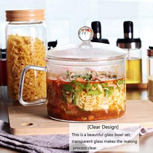 Mini Sized Glass Bowl with Lid and Handle, 44 FL OZ/1.4L for Noodles, Pasta, Soup, Cereals, Fruits, BPA Free, Microwave Dishwasher Oven