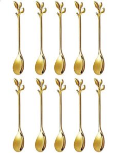 stainless steel leaf coffee spoon, szbaidekj 10 pcs creative tableware dessert spoons, stirring, mixing, sugar, stir, ice cream teaspoon set