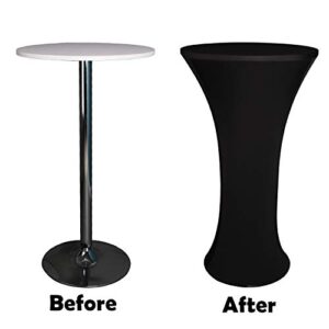 4PCS 24 inch Black Round Cocktail Tablecloth with Stretch Spandex Table Cover for Fitted Bar Wedding Cocktail Table