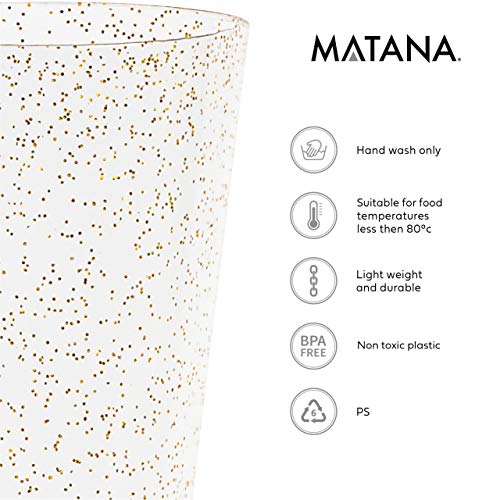 MATANA 50 Gold Glitter Plastic Champagne Flutes 5oz Clear Plastic Toasting Glasses, Mimosa Glasses, Cocktail Cups, Champagne Glasses - Wedding Anniversary Garden Barbecue Parties, Reusable, Recyclable