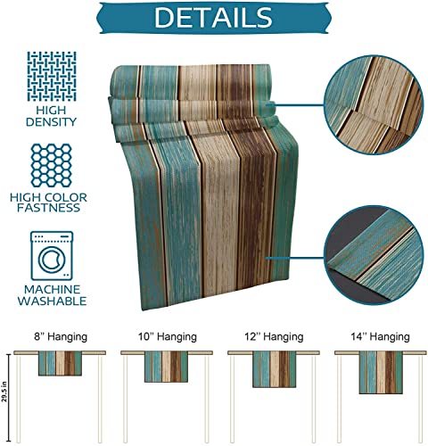 Farmhouse Table Runners 72 Inches Long,Rustic Teal Table Runner Turquoise Blue Green Brown Wood Striped Cotton Linens Burlap Dresser Scarves Table Decor for Kitchen Dining Room Coffee Table