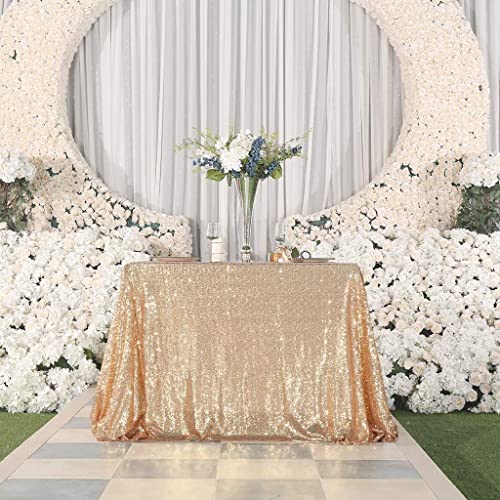 Juya Delight 60" x 102" Light Gold Sequin Tablecloth Rectangle Sparkle Table Cover for Wedding Birthday Party Festival Ceremony Cake Dessert Table