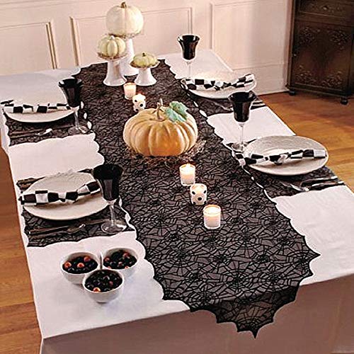 ibohr Halloween Table Runner with Spider Web Lace Festival Table Runner Halloween Table Decoration for Parties & Gatherings, 100% Polyester, 18 X 72 Inch