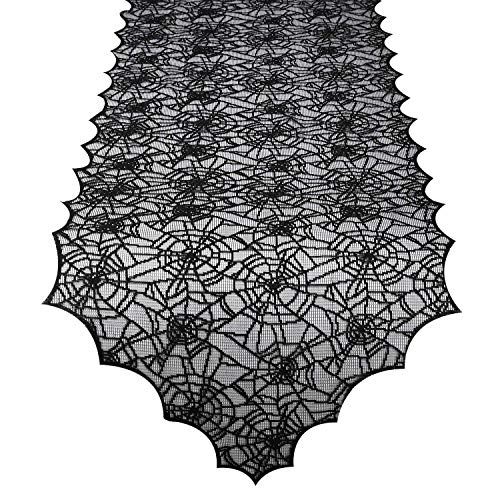 ibohr Halloween Table Runner with Spider Web Lace Festival Table Runner Halloween Table Decoration for Parties & Gatherings, 100% Polyester, 18 X 72 Inch