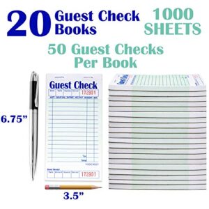 Guest Check Pads For Waiters Waitresses Servers Restaurants Orders or Child’s Practice Single Page Durable Thick Paper 50 Sheets 20 Pk