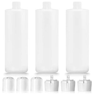 impresa 3 pack 16oz plastic bottle with 6 caps in 2 styles - bpa free latex-free, food-grade, great for shampoo, body wash, sauce and more