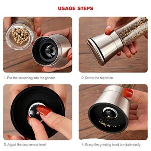 bonris Professional Stainless Steel Salt and Pepper Grinder with Adjustable Coarseness with Five Grinding Level Pepper Mill Grinders Shakers .（Single Package）