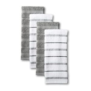 kitchenaid albany kitchen towel 4-pack set, cotton, grey/white, 16"x26"