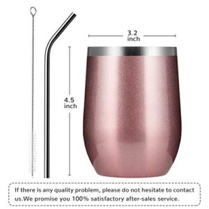 MEWAY Stemless 12 OZ Wine Tumbler Glasses with Lid -Insulated Double Wall Vacuum Stainless Steel Travel Tumbler with Straw,Gift for Woman Under 10 dollars (Rose gold,1)