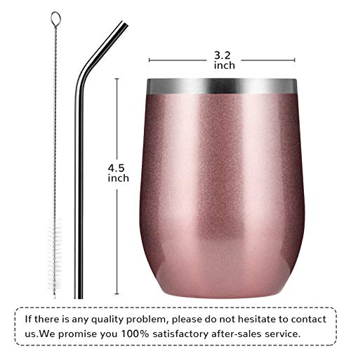 MEWAY Stemless 12 OZ Wine Tumbler Glasses with Lid -Insulated Double Wall Vacuum Stainless Steel Travel Tumbler with Straw,Gift for Woman Under 10 dollars (Rose gold,1)