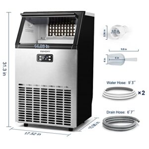 EUHOMY Commercial Ice Maker Machine, 100lbs/24H Stainless Steel Under Counter ice Machine with 33lbs Ice Storage Capacity, Freestanding Ice Maker.